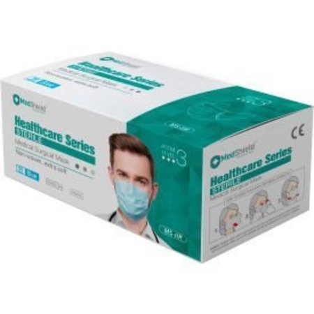 Medshield International MedShield ASTM Level 3 Medical Surgical Disposable Mask, 3-Ply Pleated w/ Earloops, Blue, Box of 50 MS-IIR